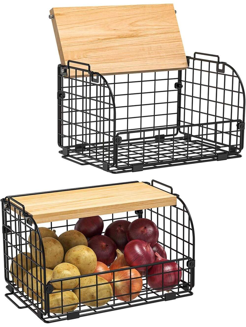 Stackable Wire Basket with Openable Top, 2-Piece
